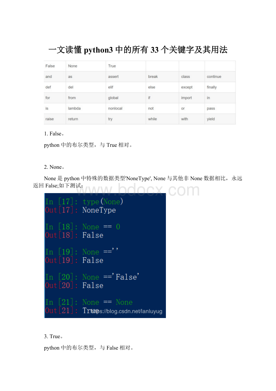 一文读懂python3中的所有33个关键字及其用法.docx