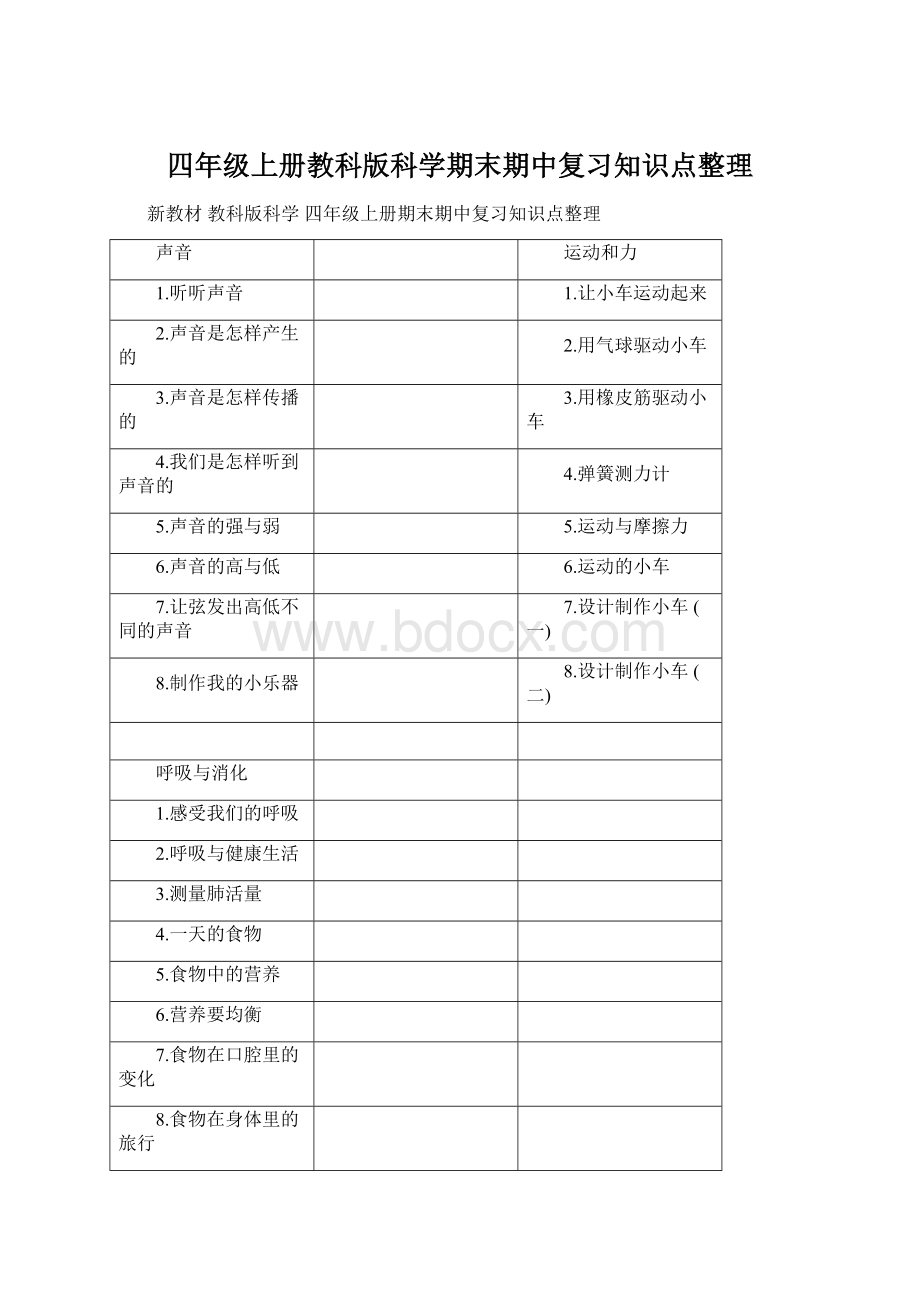 四年级上册教科版科学期末期中复习知识点整理.docx