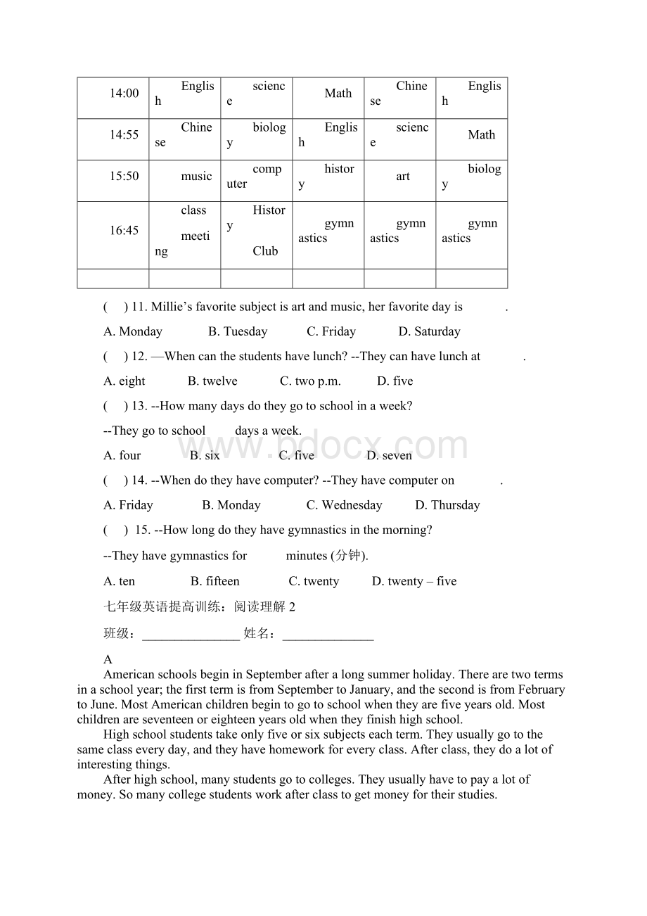 初一英语阅读理解专题训练及答案13Word文档格式.docx_第3页