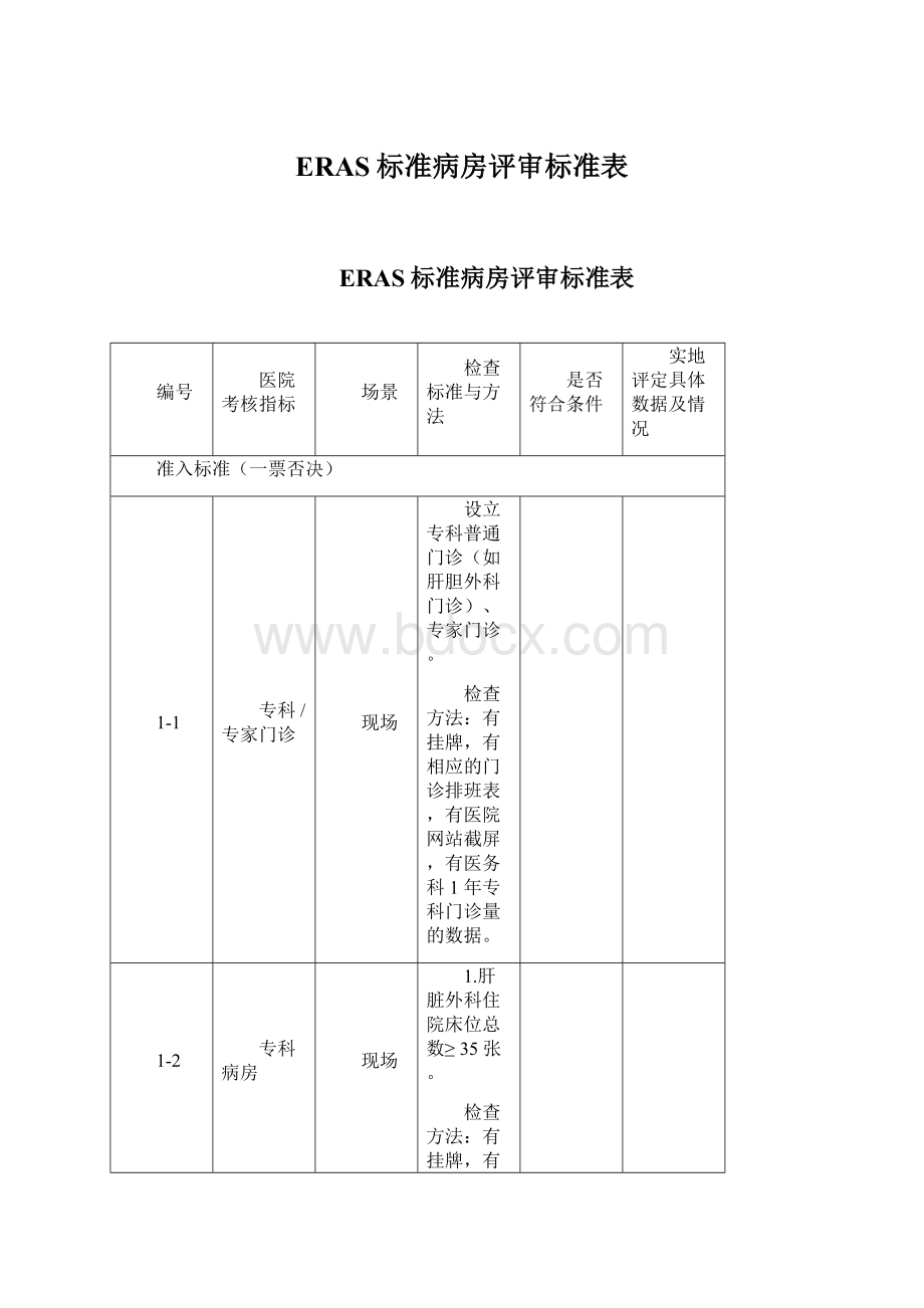 ERAS标准病房评审标准表Word文档下载推荐.docx