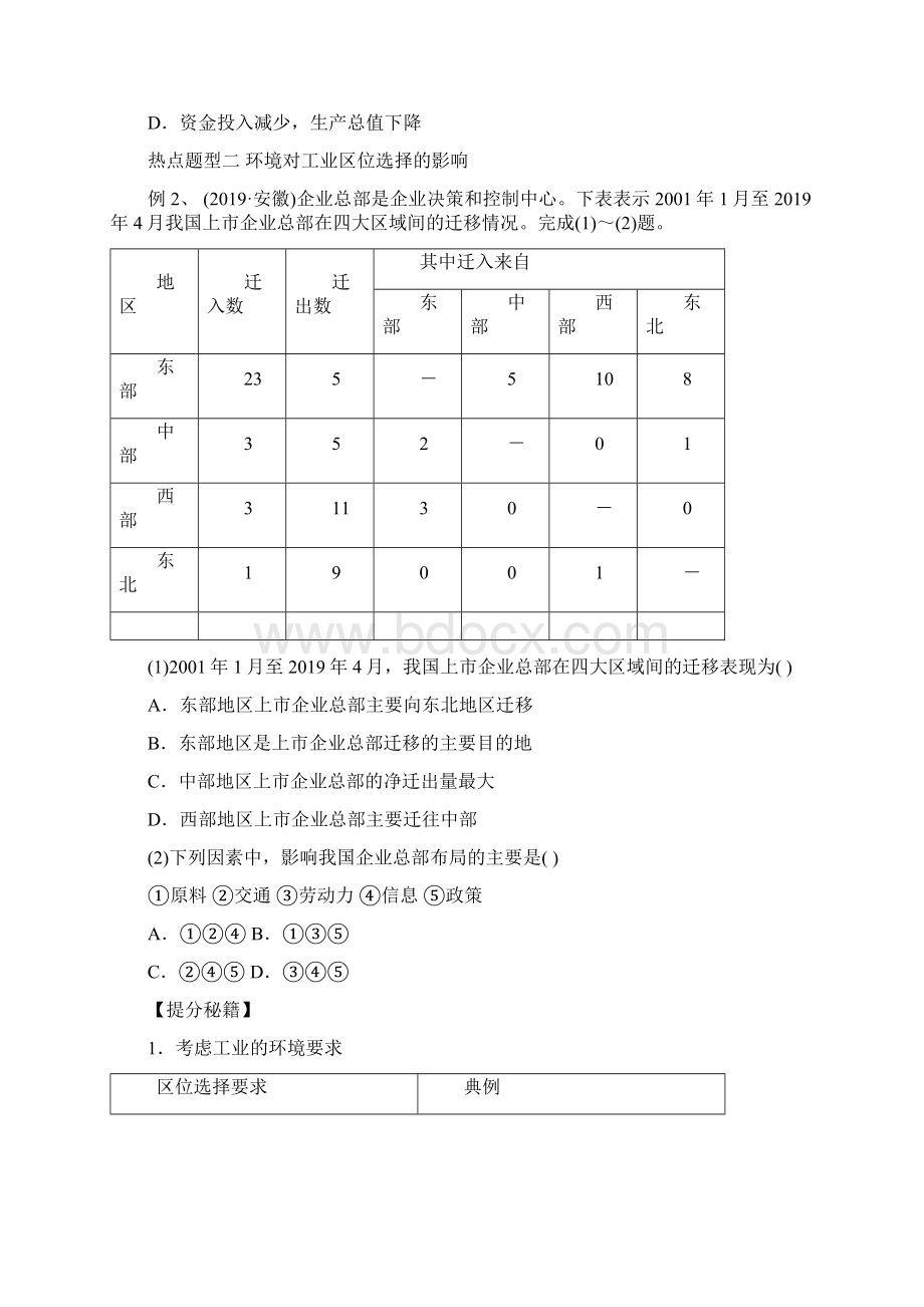 高考地理热点题型和提分秘籍专题24 工业的区位选择原卷版Word文档格式.docx_第3页