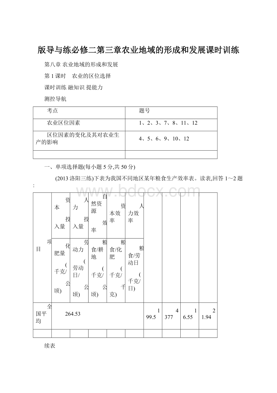 版导与练必修二第三章农业地域的形成和发展课时训练.docx