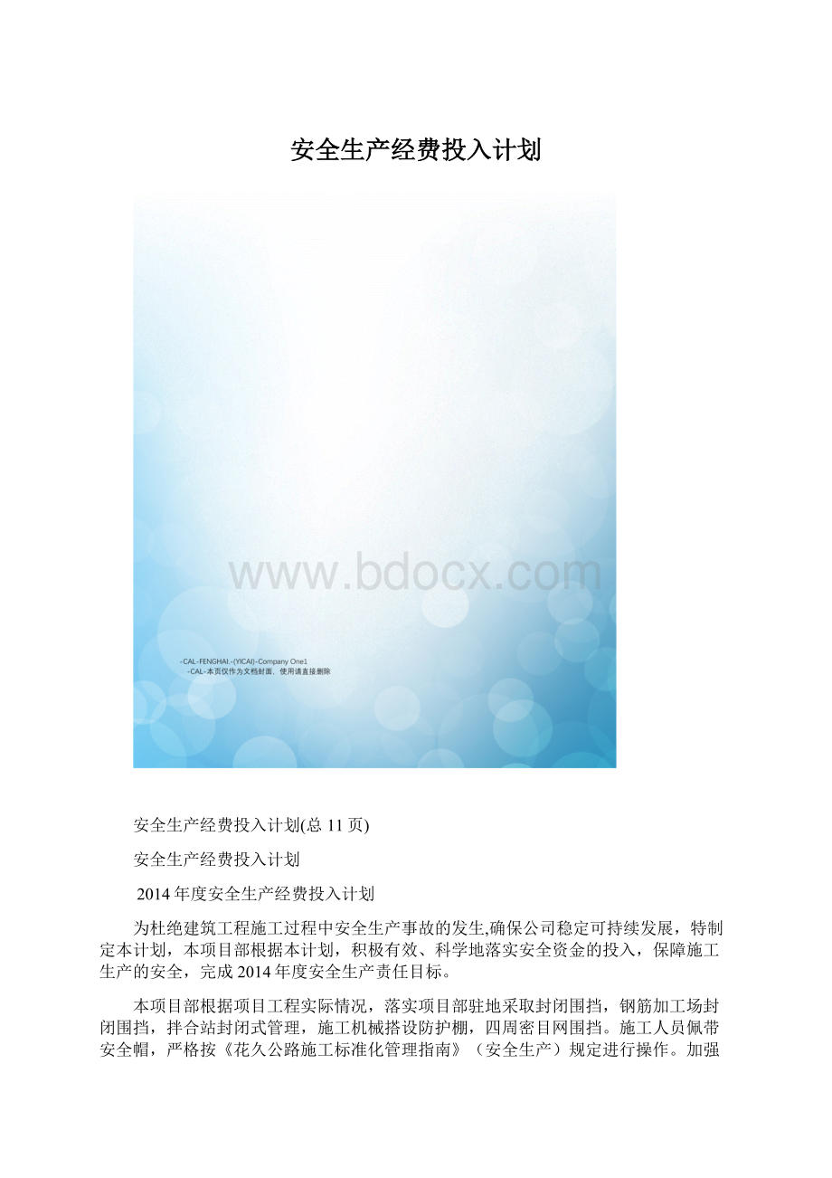 安全生产经费投入计划Word文档下载推荐.docx