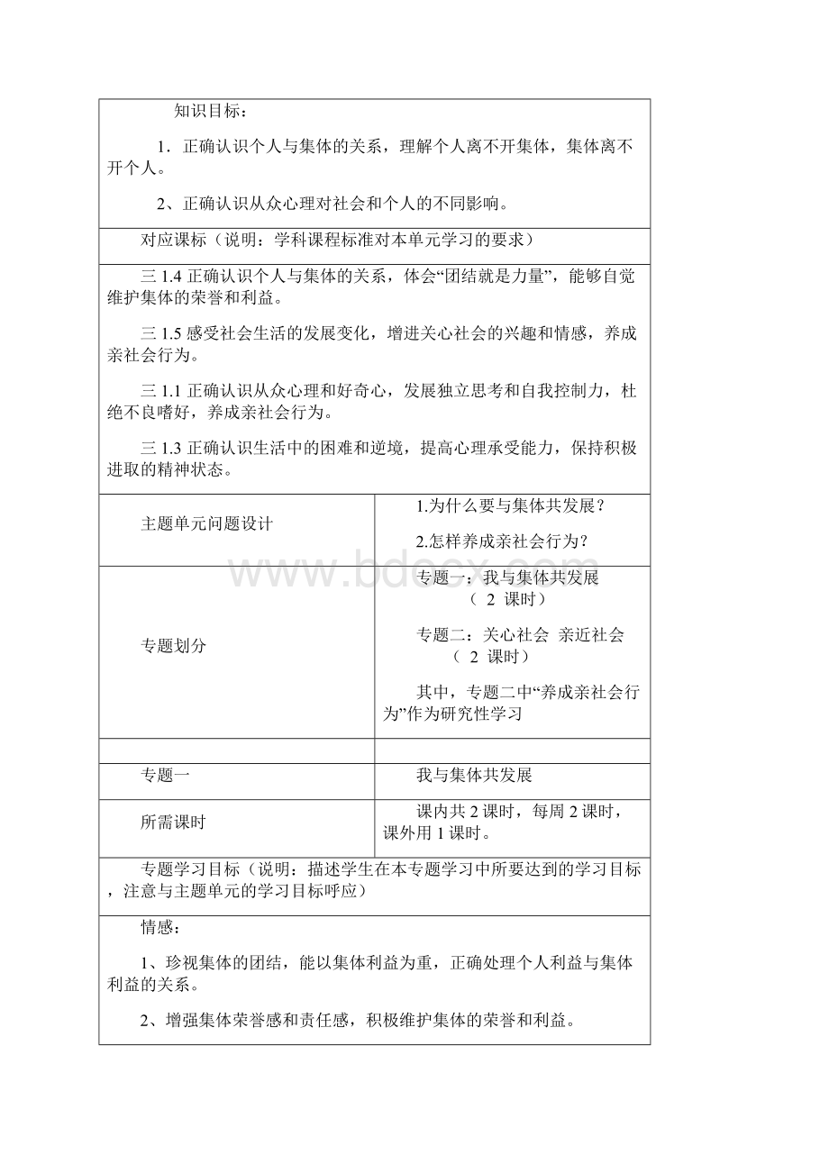 初中思想品德《热爱集体 融入社会》单元教学设计以及思维导图.docx_第3页