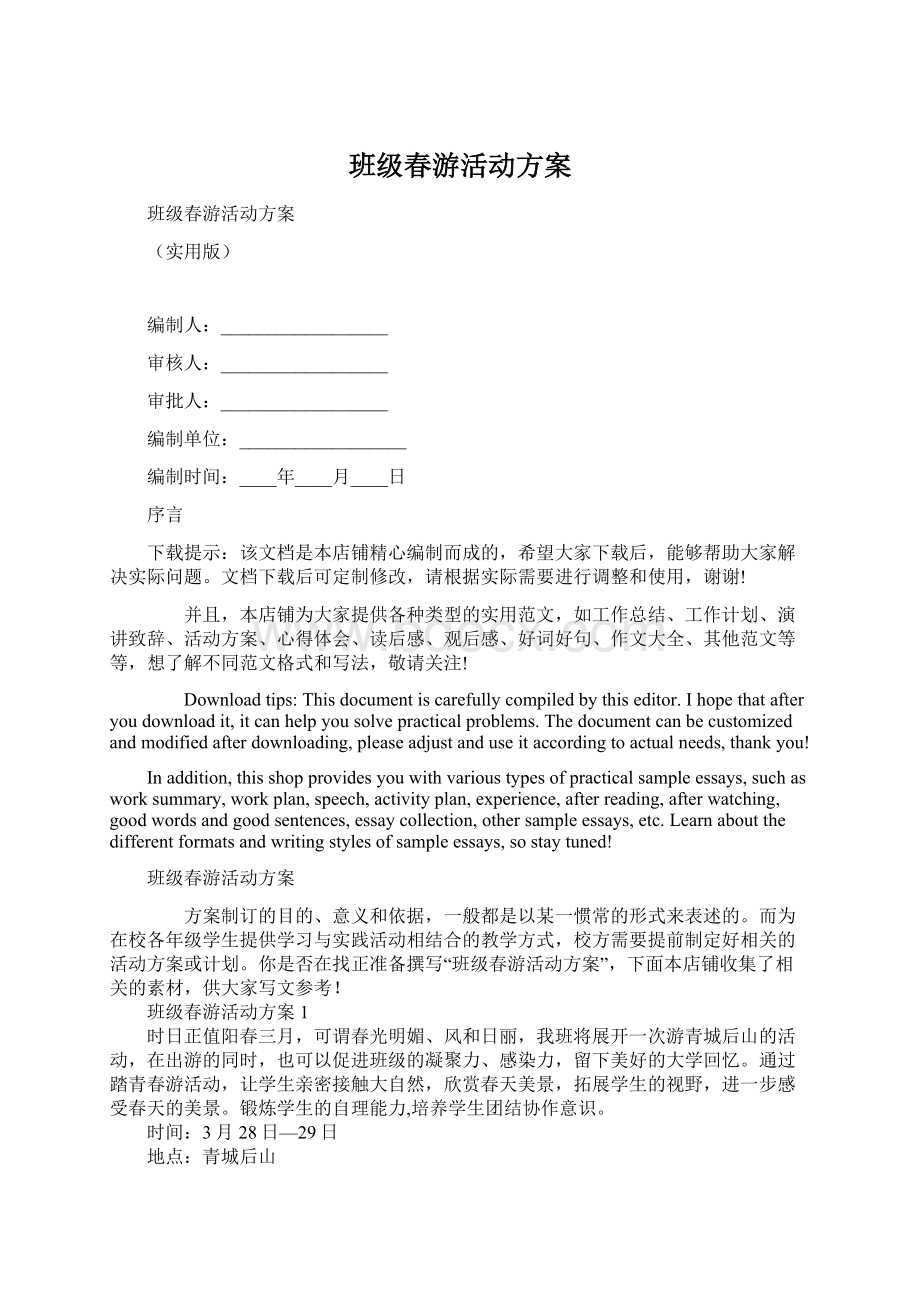 班级春游活动方案Word文档格式.docx