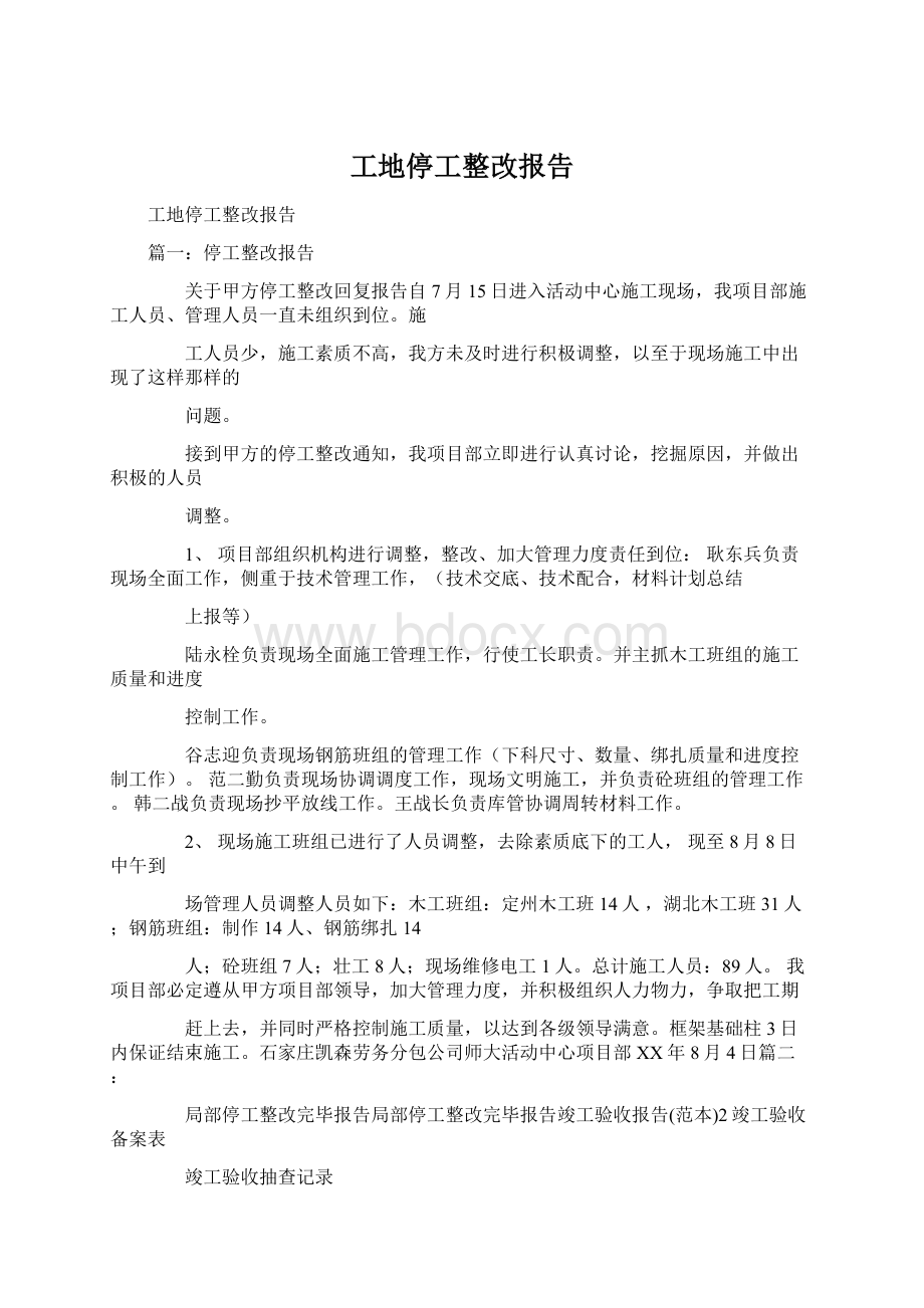 工地停工整改报告Word格式.docx_第1页