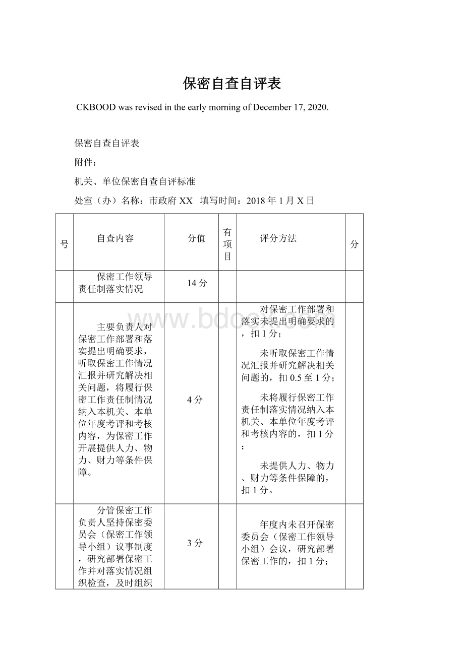 保密自查自评表Word文件下载.docx