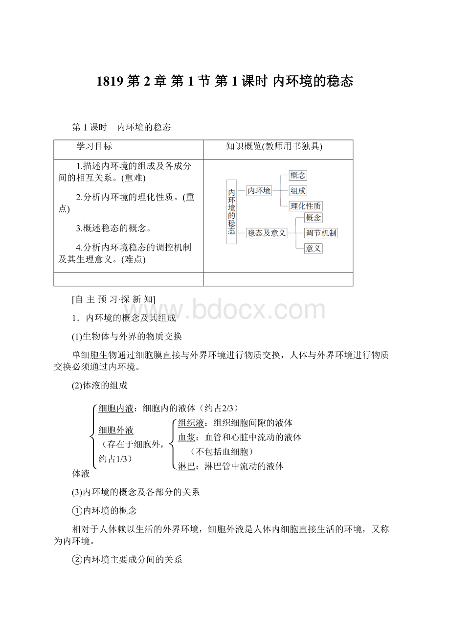 1819 第2章 第1节 第1课时 内环境的稳态Word文档下载推荐.docx_第1页