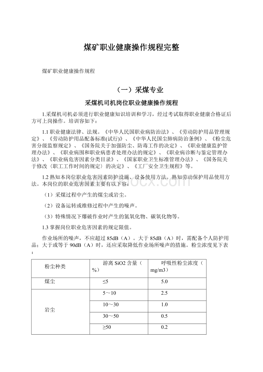 煤矿职业健康操作规程完整.docx_第1页