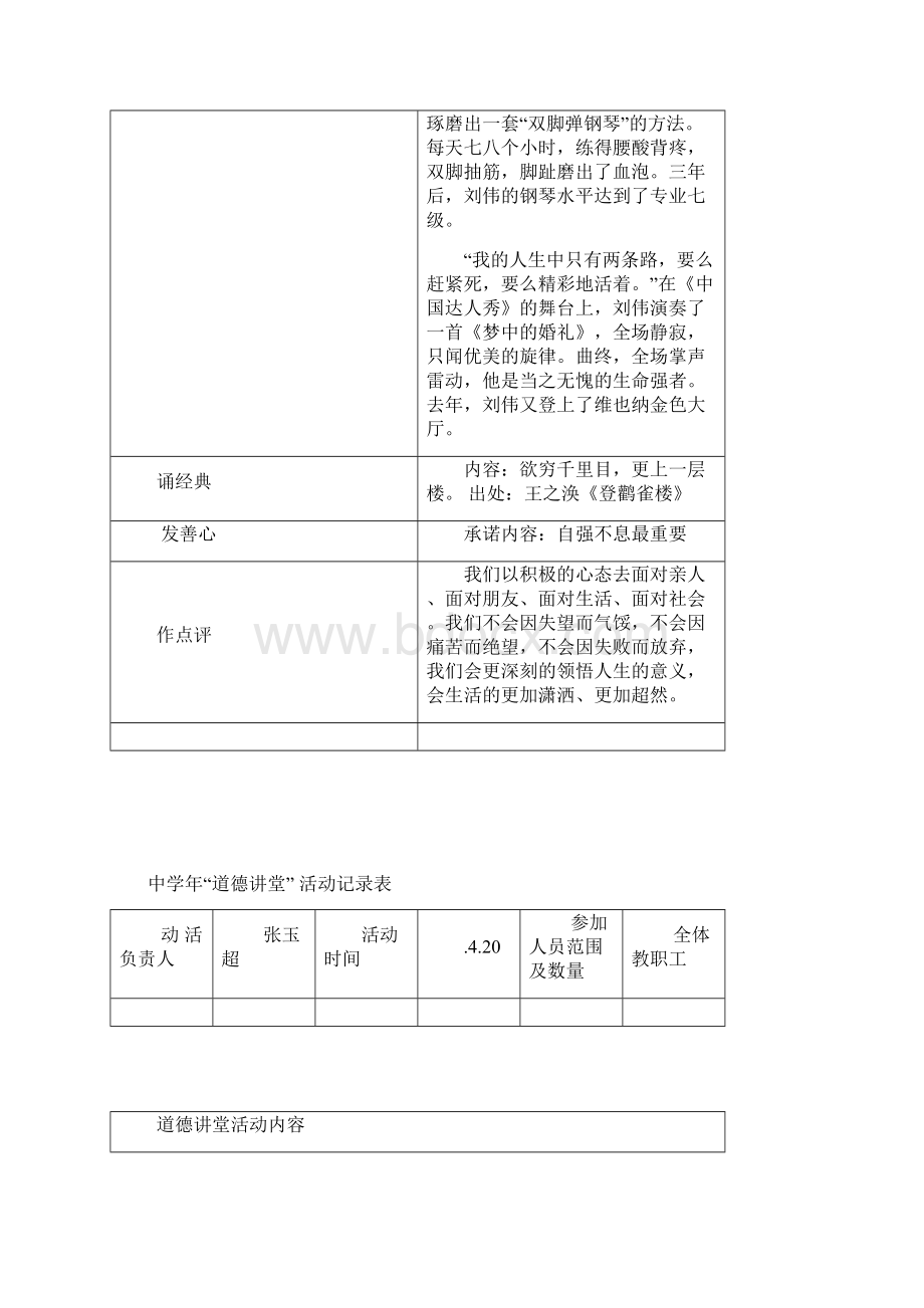 中学道德讲堂活动记录表1Word下载.docx_第2页