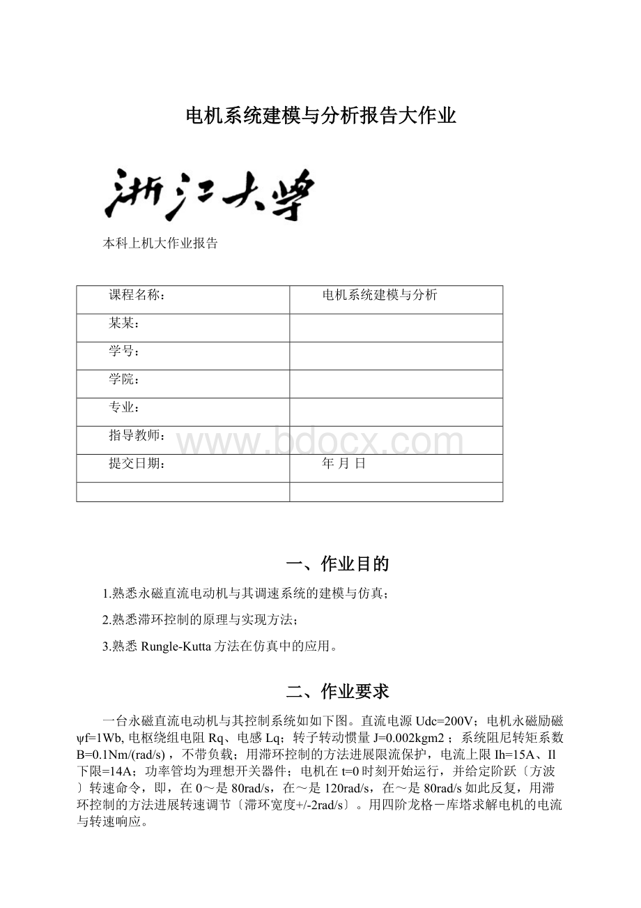 电机系统建模与分析报告大作业Word文档格式.docx