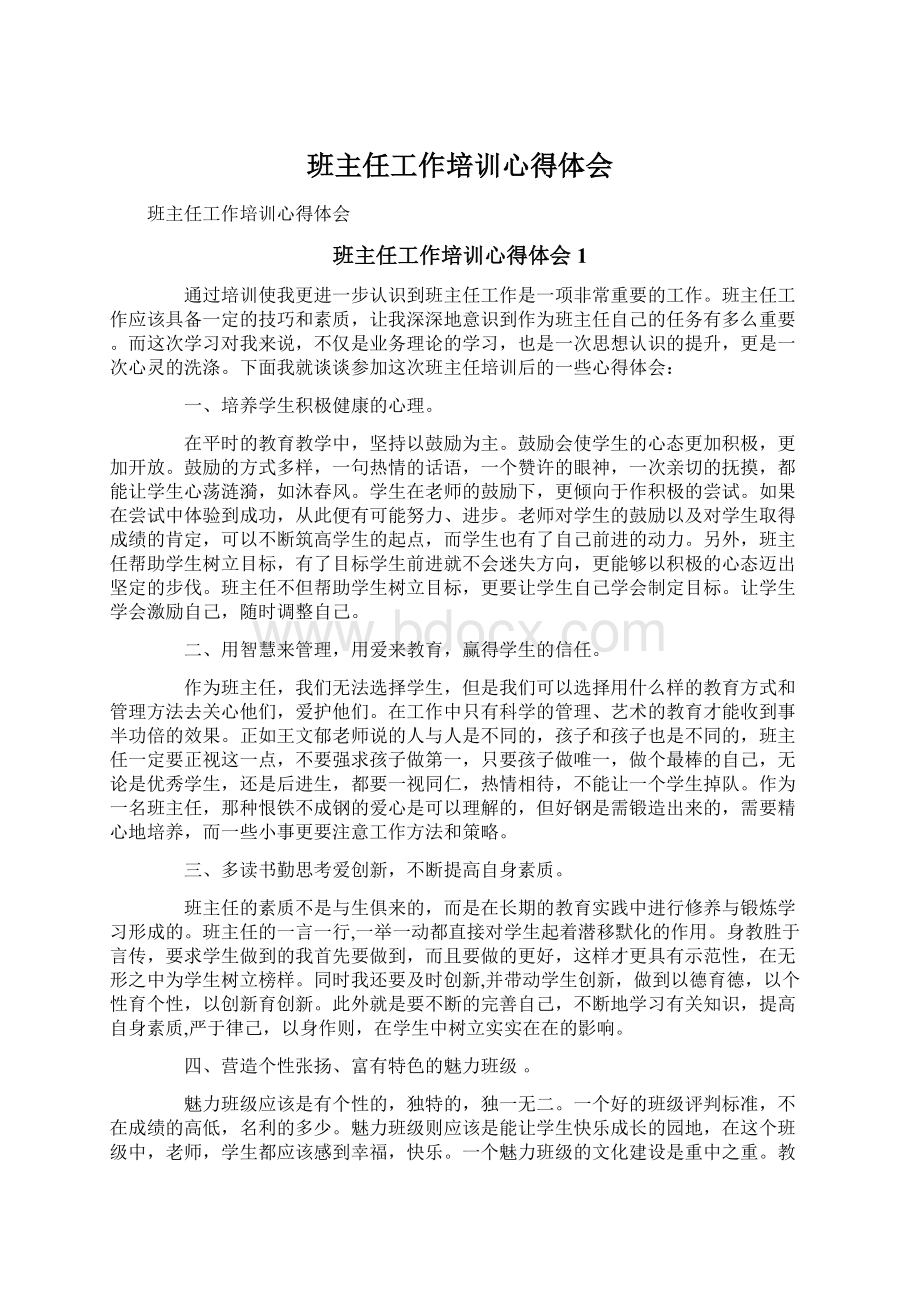 班主任工作培训心得体会文档格式.docx_第1页