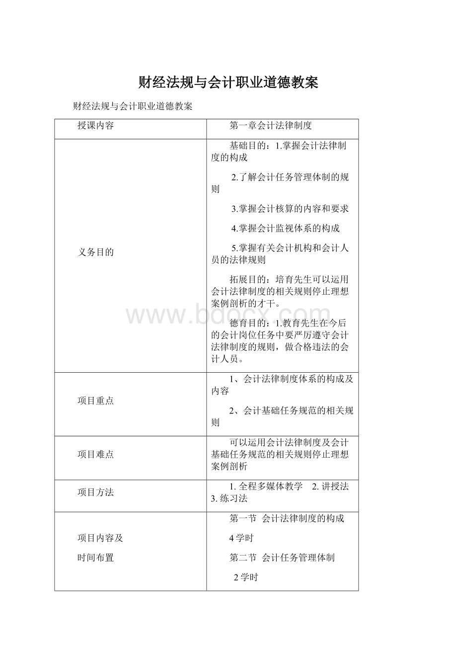 财经法规与会计职业道德教案.docx