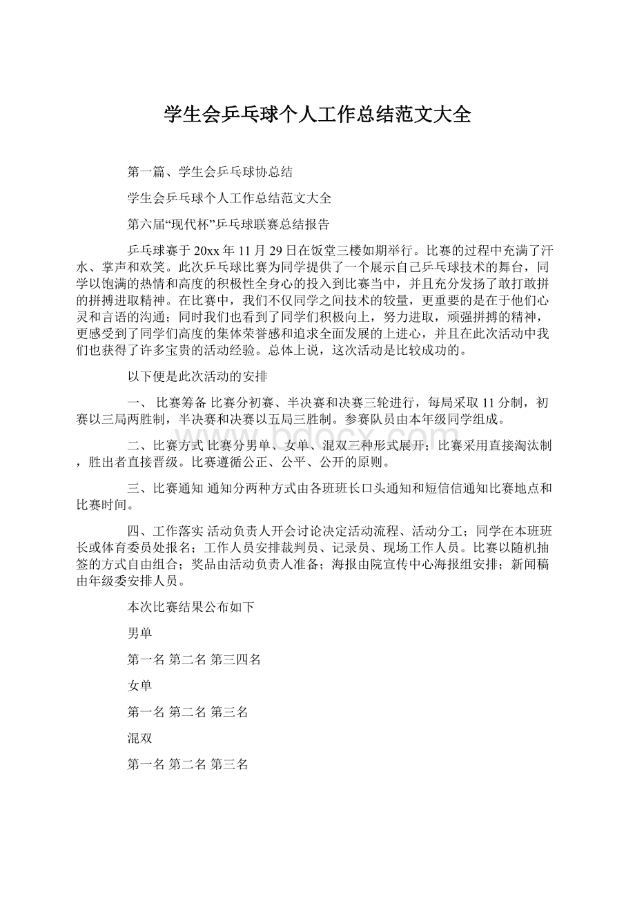 学生会乒乓球个人工作总结范文大全.docx_第1页