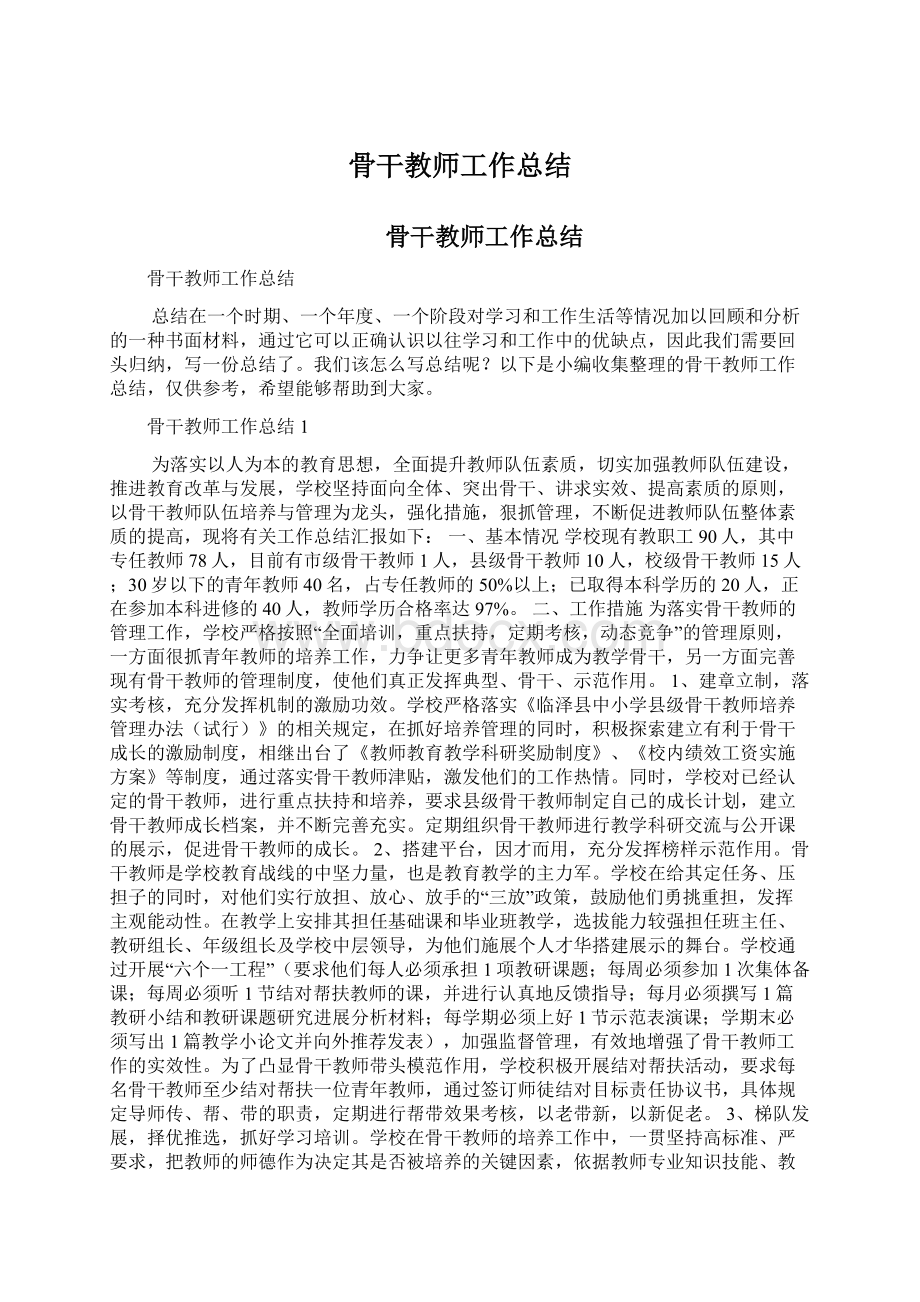 骨干教师工作总结.docx