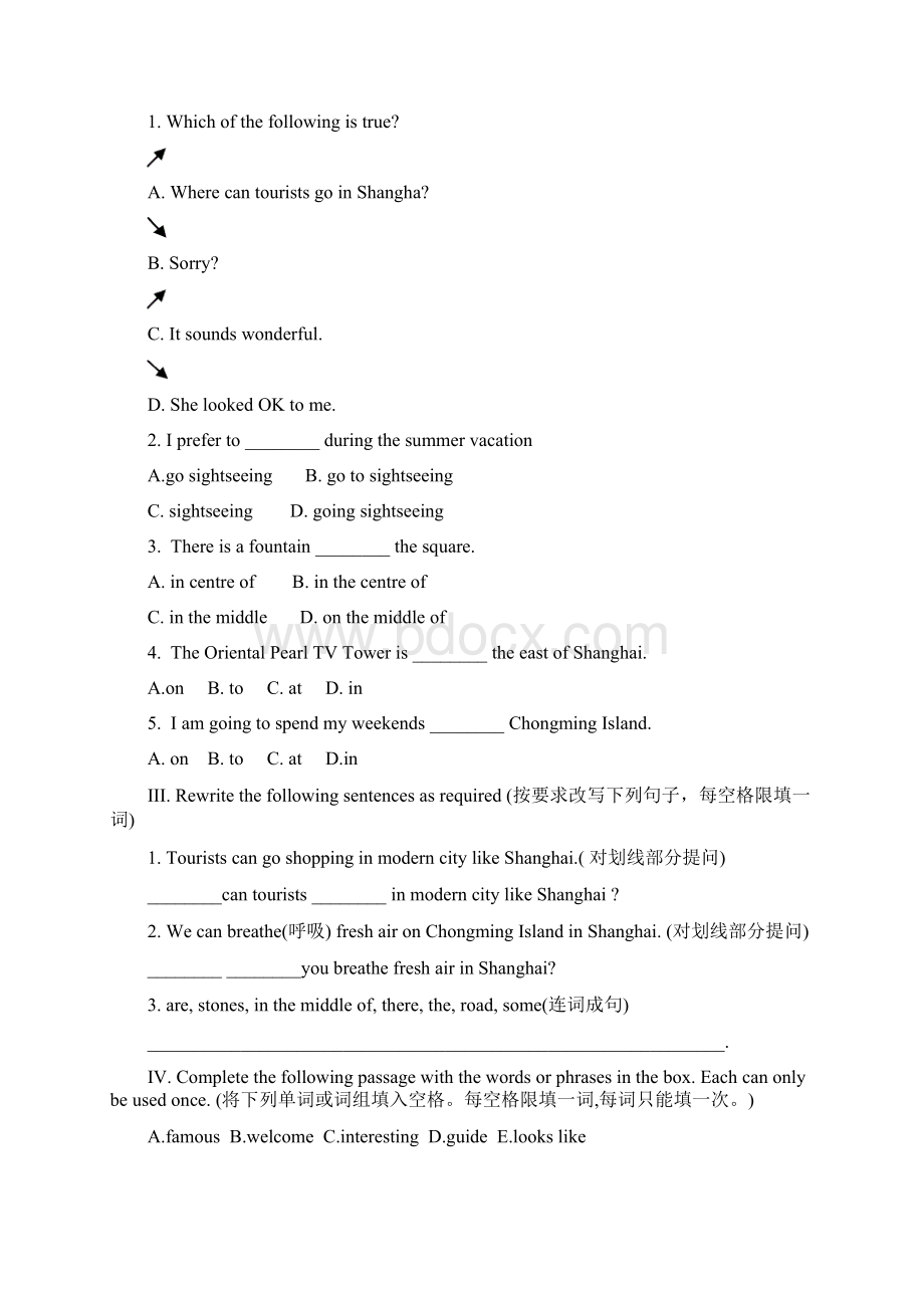 牛津上海版学年七年级英语下册Unit 1 Writing a travel guide练习题卷.docx_第3页