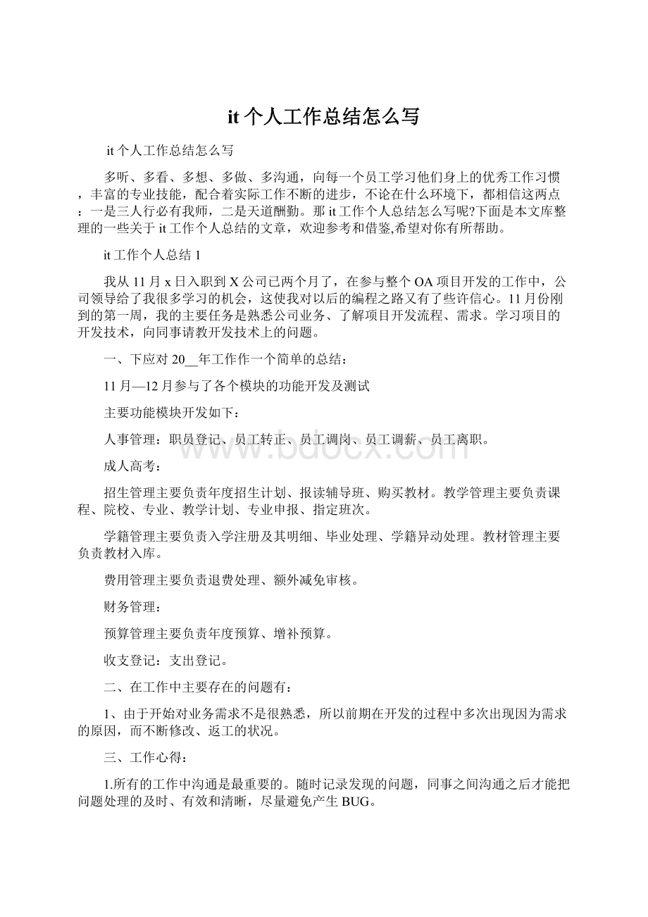 it个人工作总结怎么写Word下载.docx