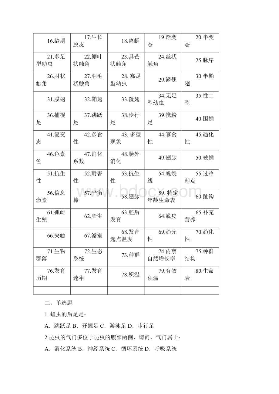 普通昆虫学试题库共22页word资料.docx_第2页