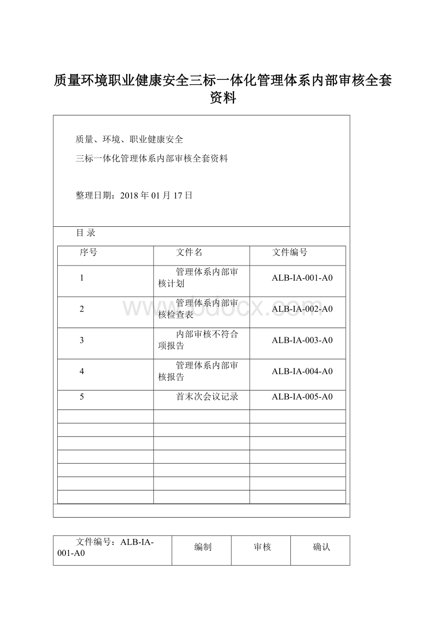 质量环境职业健康安全三标一体化管理体系内部审核全套资料.docx