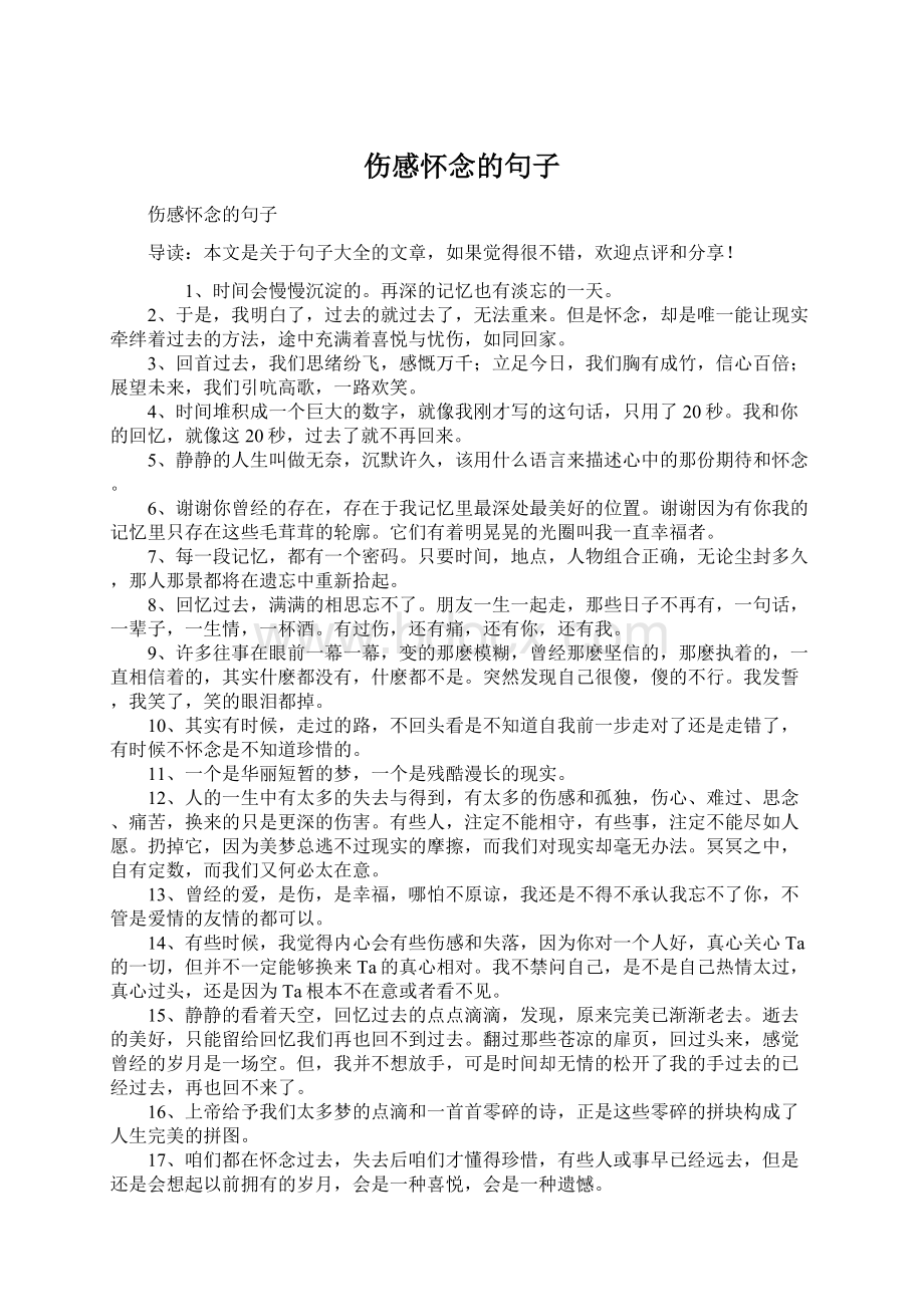 伤感怀念的句子文档格式.docx