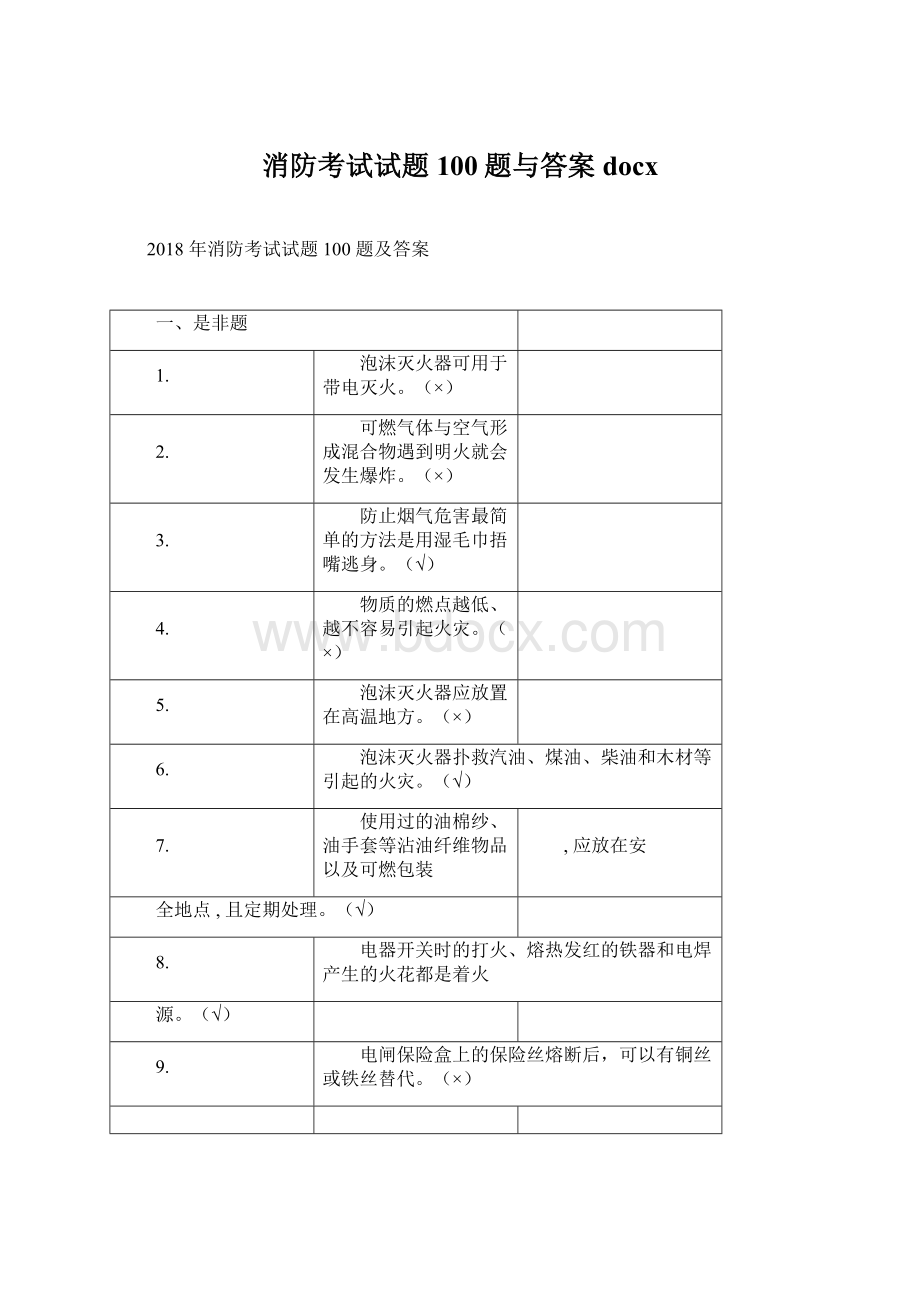 消防考试试题100题与答案docxWord下载.docx