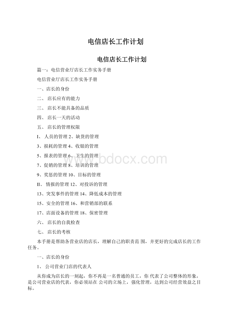 电信店长工作计划.docx_第1页