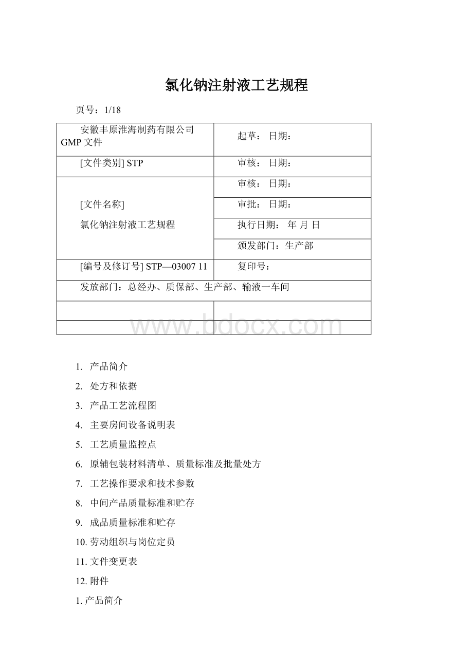 氯化钠注射液工艺规程Word文档格式.docx