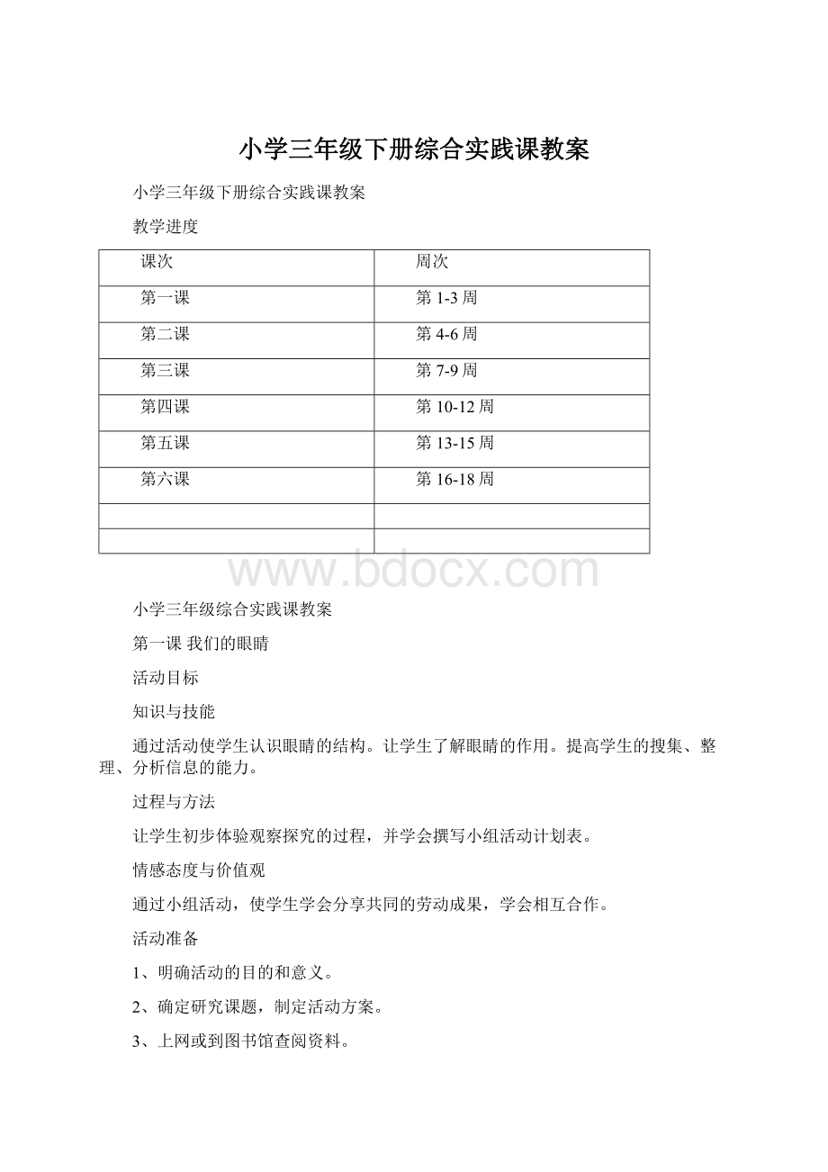 小学三年级下册综合实践课教案Word格式文档下载.docx