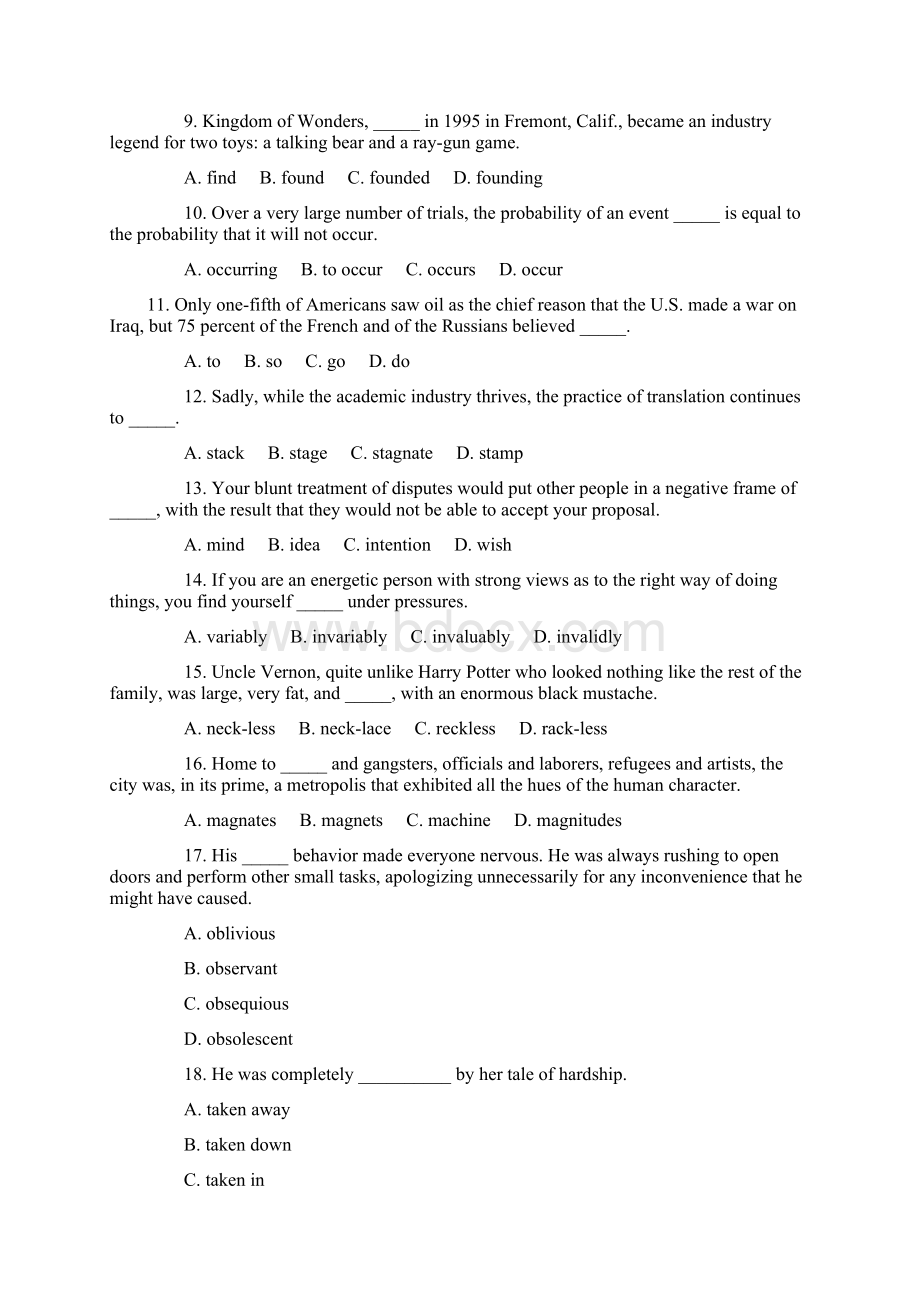 初级口译模拟试题有答案Word格式文档下载.docx_第2页