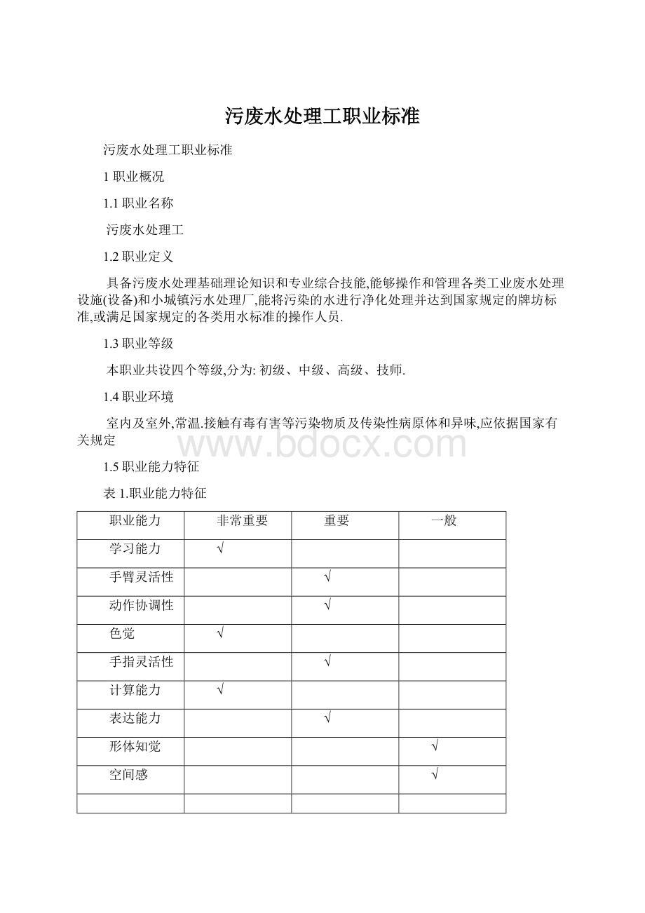 污废水处理工职业标准Word格式文档下载.docx