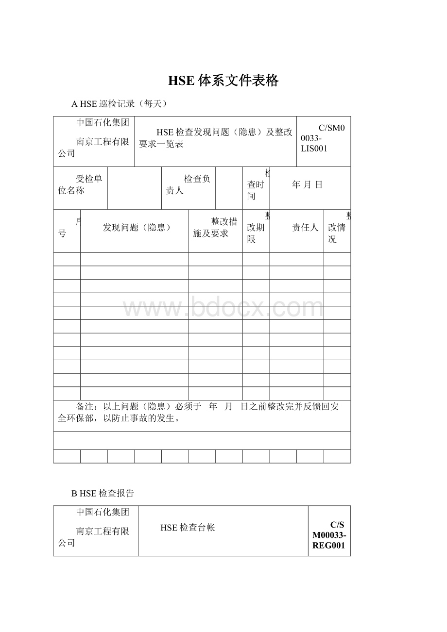 HSE体系文件表格Word格式.docx