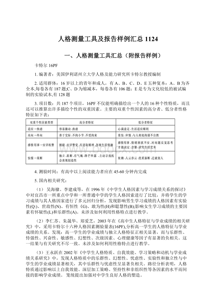 人格测量工具及报告样例汇总1124.docx