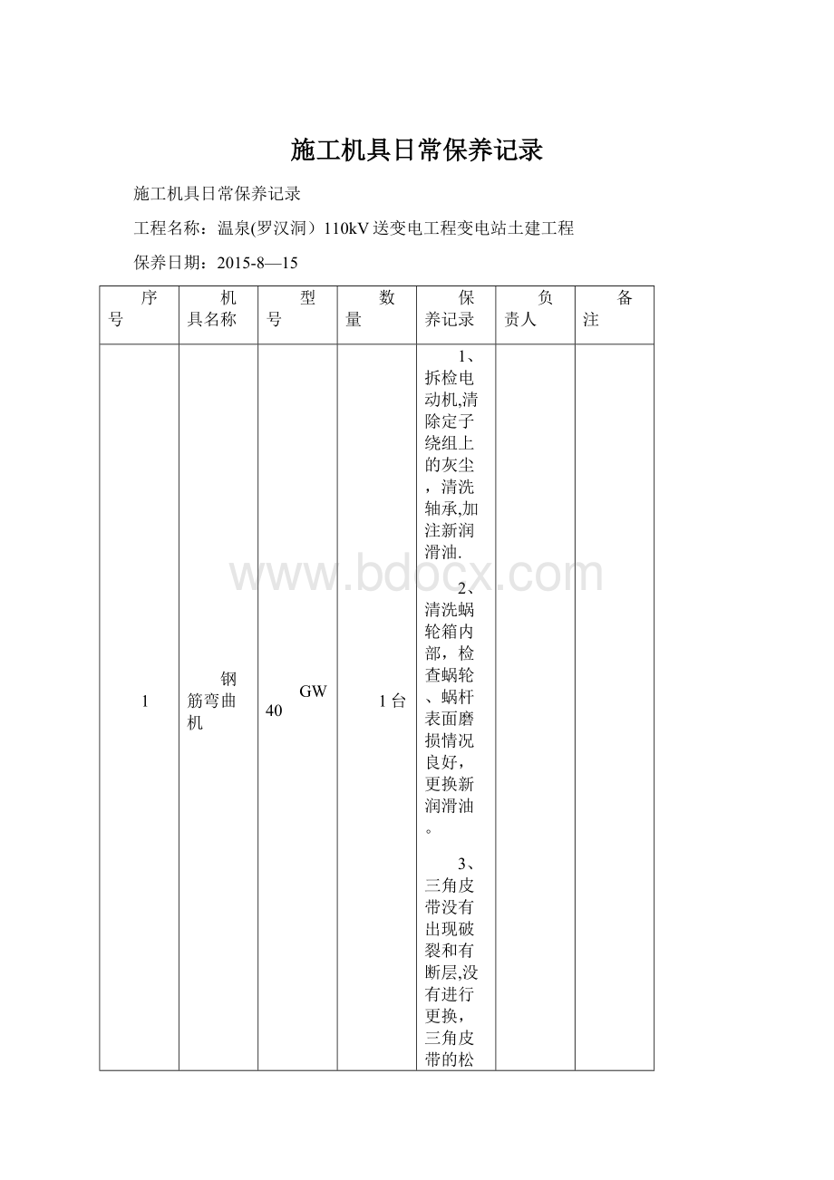 施工机具日常保养记录.docx_第1页