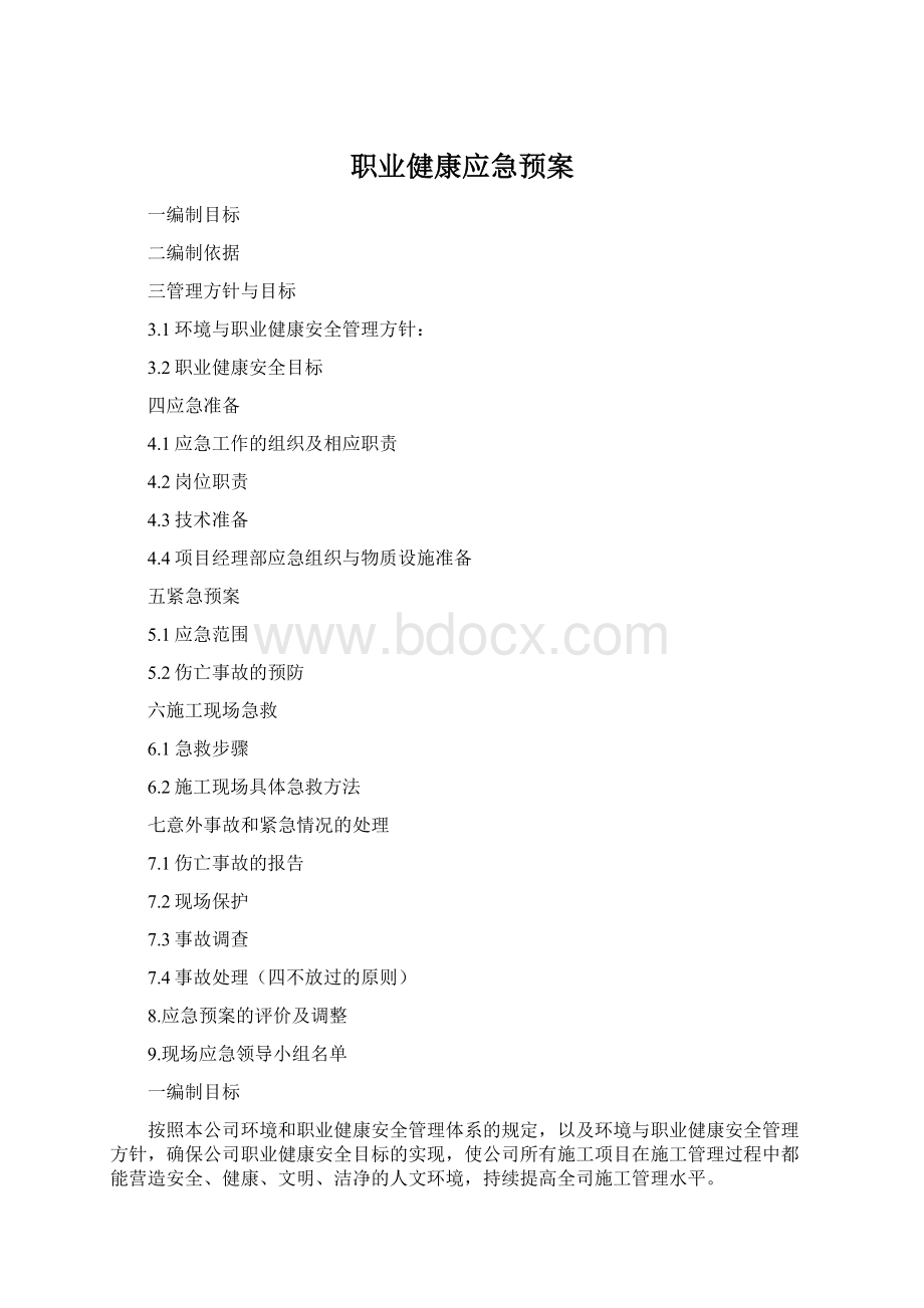 职业健康应急预案文档格式.docx