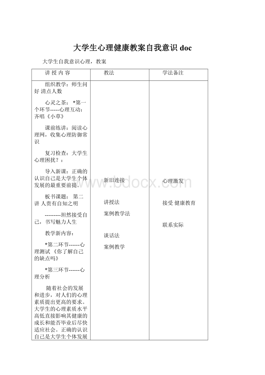 大学生心理健康教案自我意识doc.docx_第1页