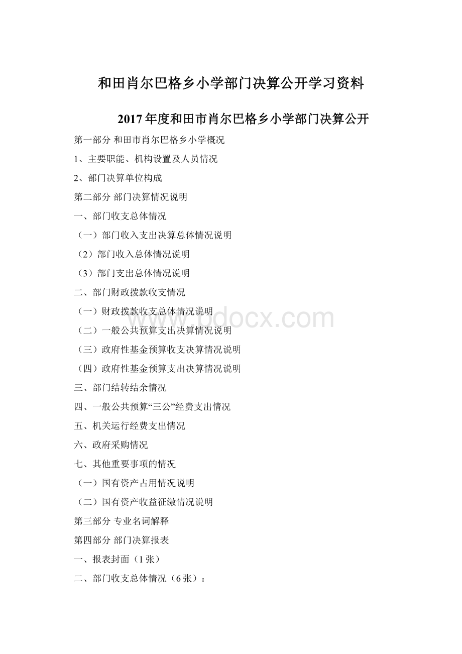 和田肖尔巴格乡小学部门决算公开学习资料.docx