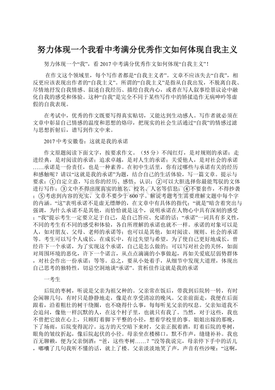 努力体现一个我看中考满分优秀作文如何体现自我主义.docx