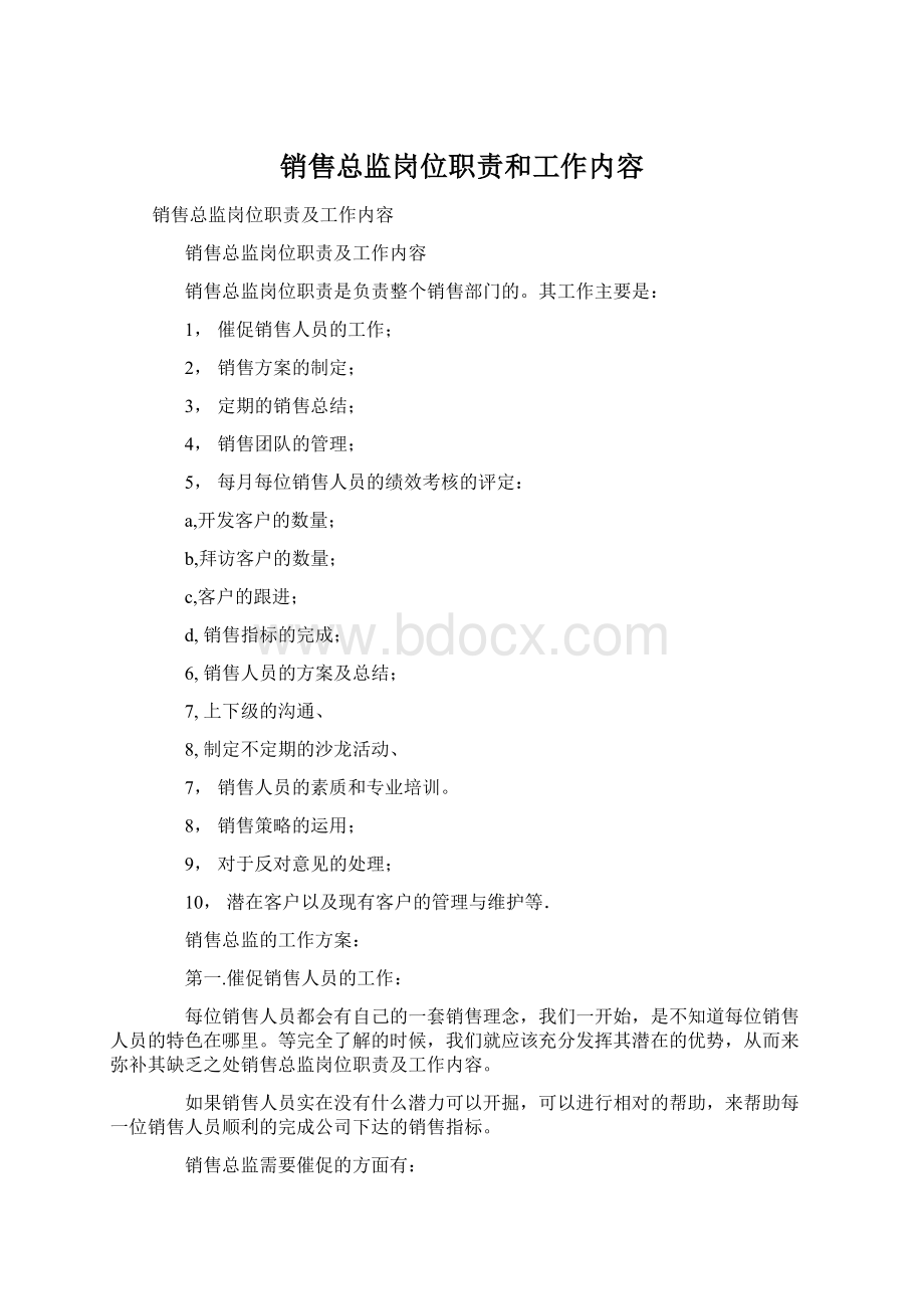 销售总监岗位职责和工作内容Word格式.docx