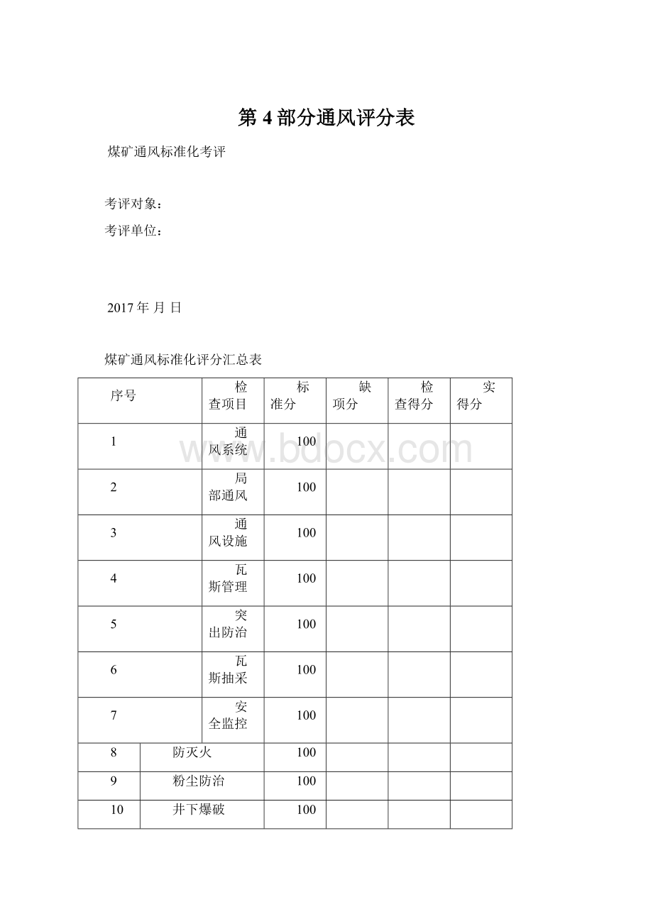 第4部分通风评分表Word文档格式.docx