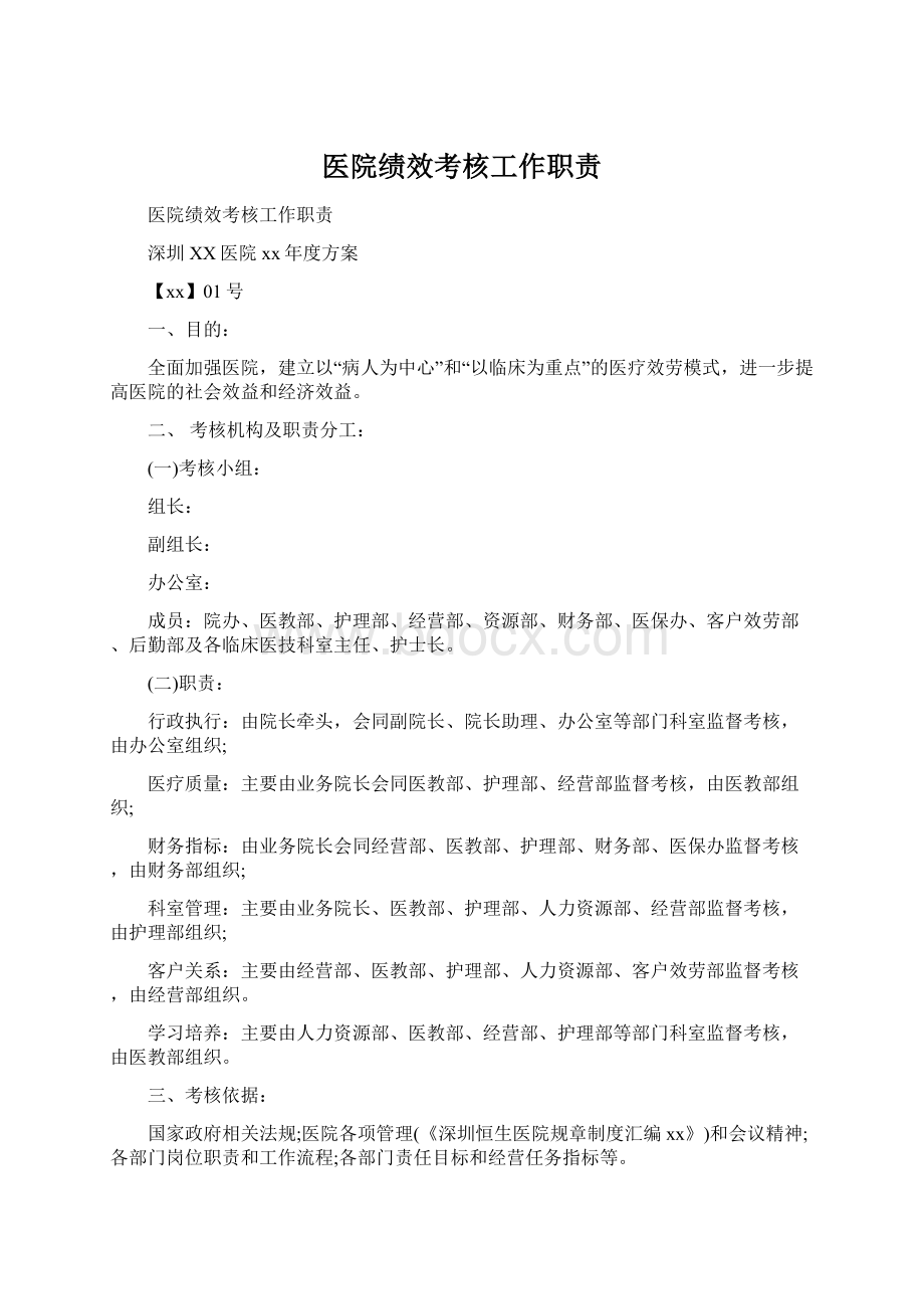 医院绩效考核工作职责.docx_第1页