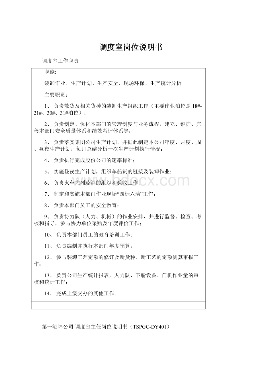 调度室岗位说明书Word下载.docx_第1页