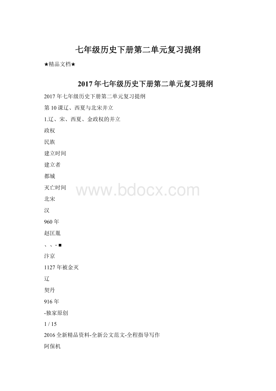 七年级历史下册第二单元复习提纲.docx_第1页