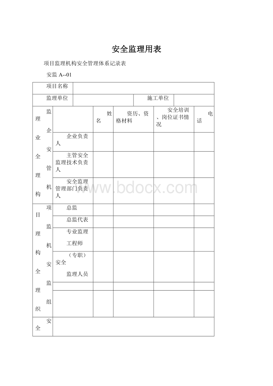 安全监理用表Word文档下载推荐.docx