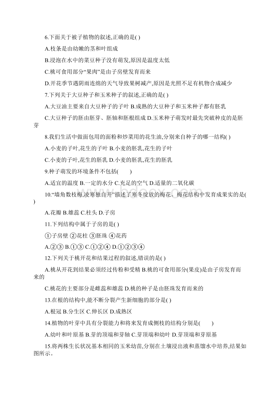 学年人教版七年级生物上册单元综合检测卷第三单元生物圈中的绿色植物16章 两套卷.docx_第2页