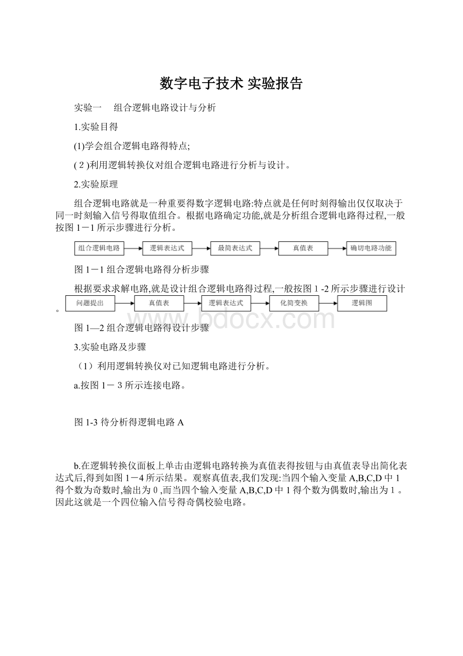 数字电子技术 实验报告Word文档下载推荐.docx_第1页