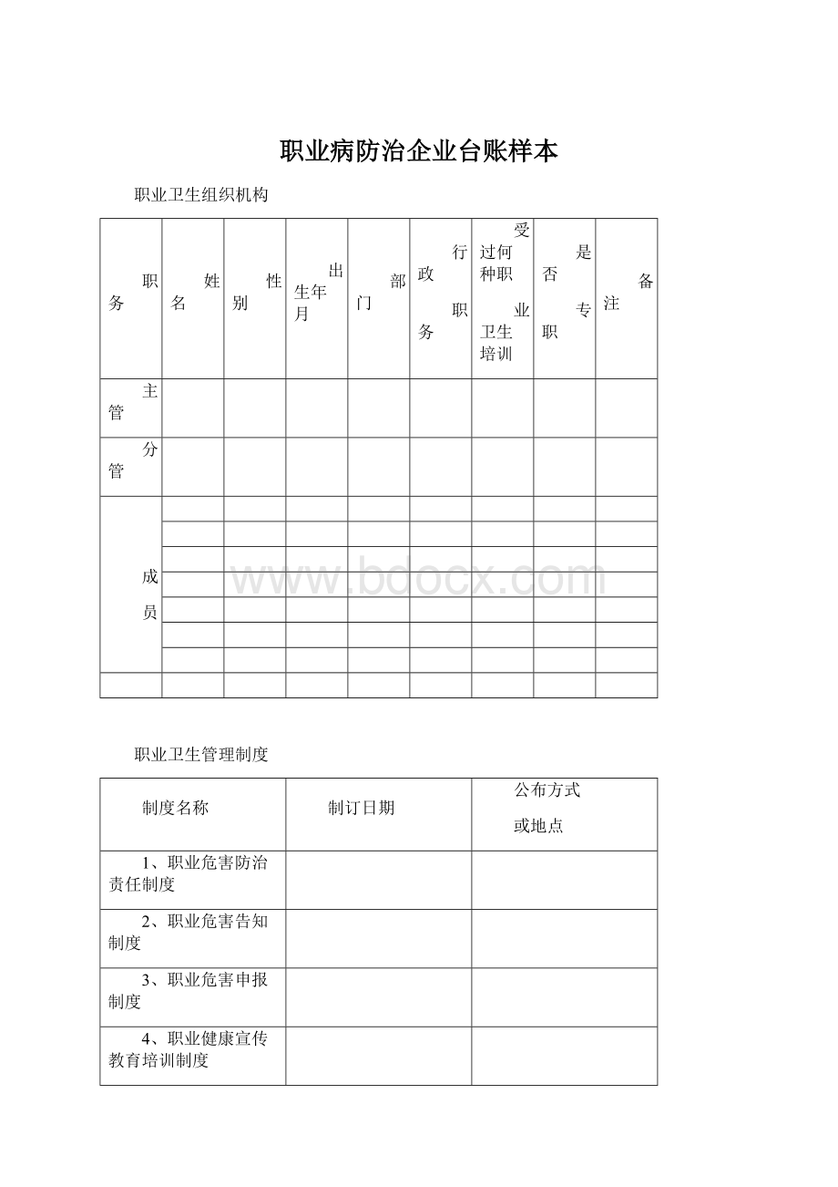 职业病防治企业台账样本.docx_第1页