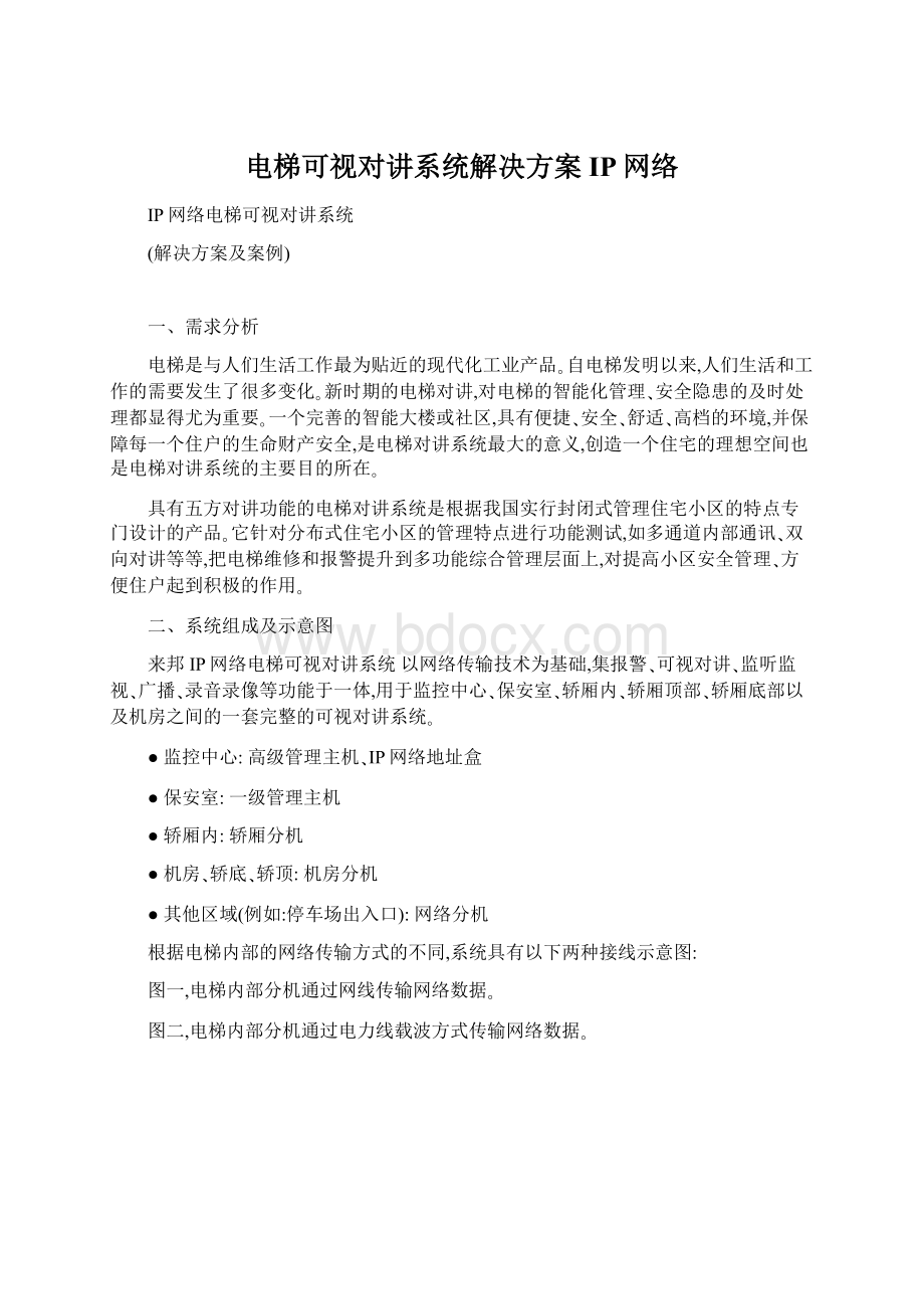 电梯可视对讲系统解决方案IP网络.docx