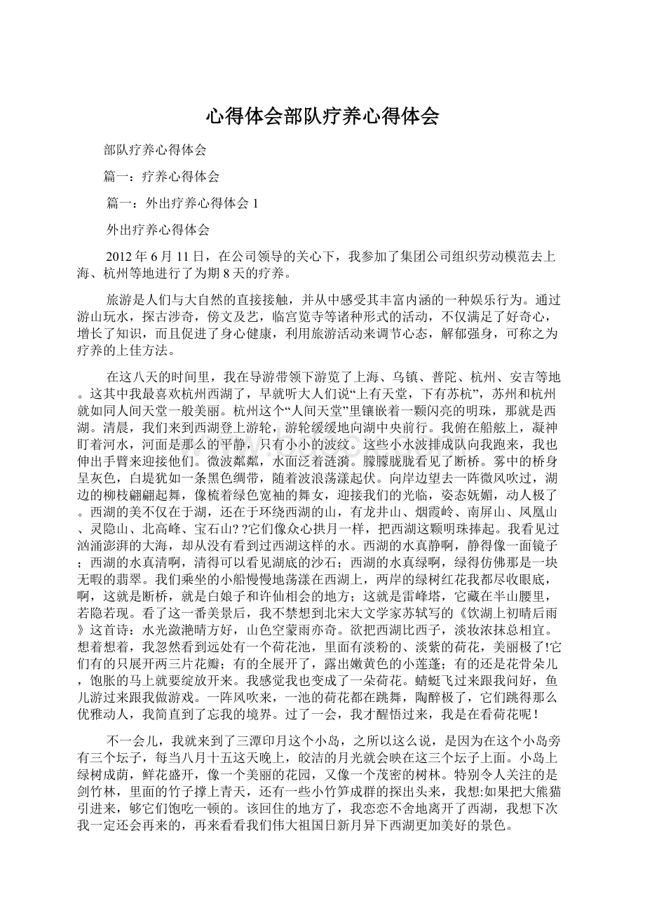 心得体会部队疗养心得体会Word文档格式.docx