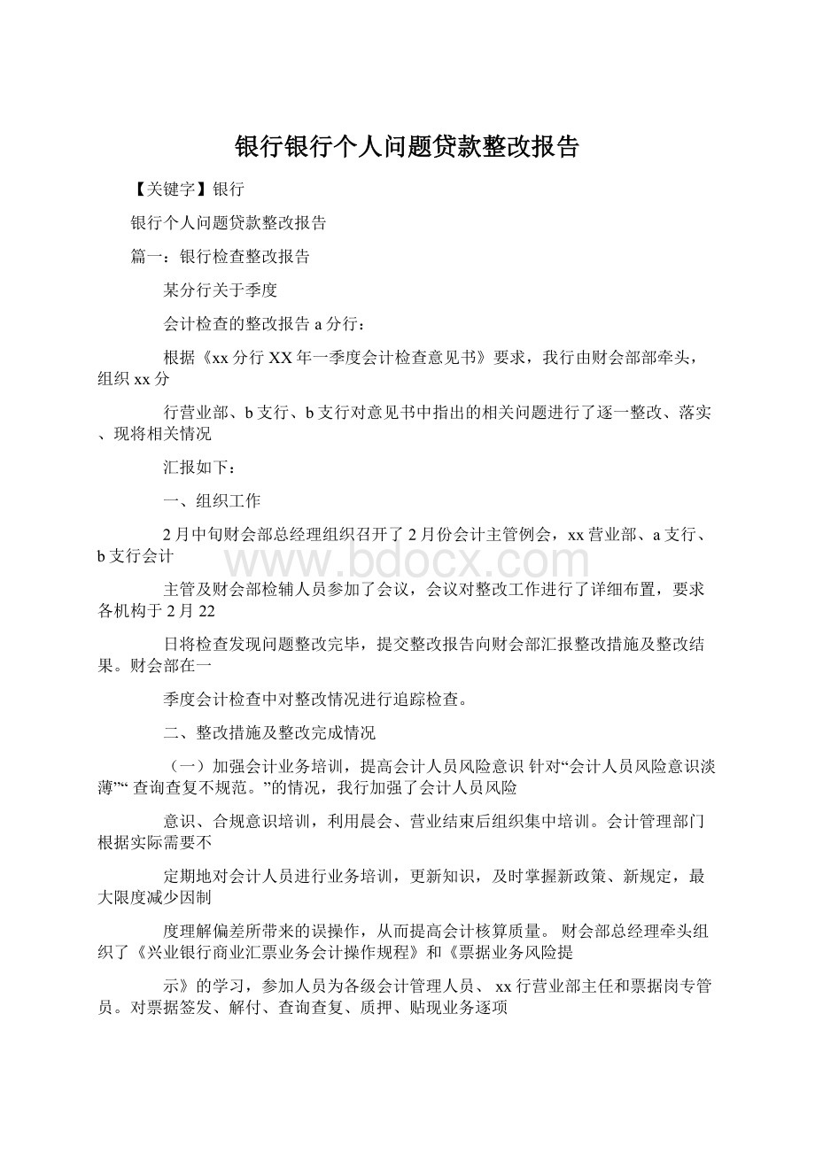 银行银行个人问题贷款整改报告.docx_第1页