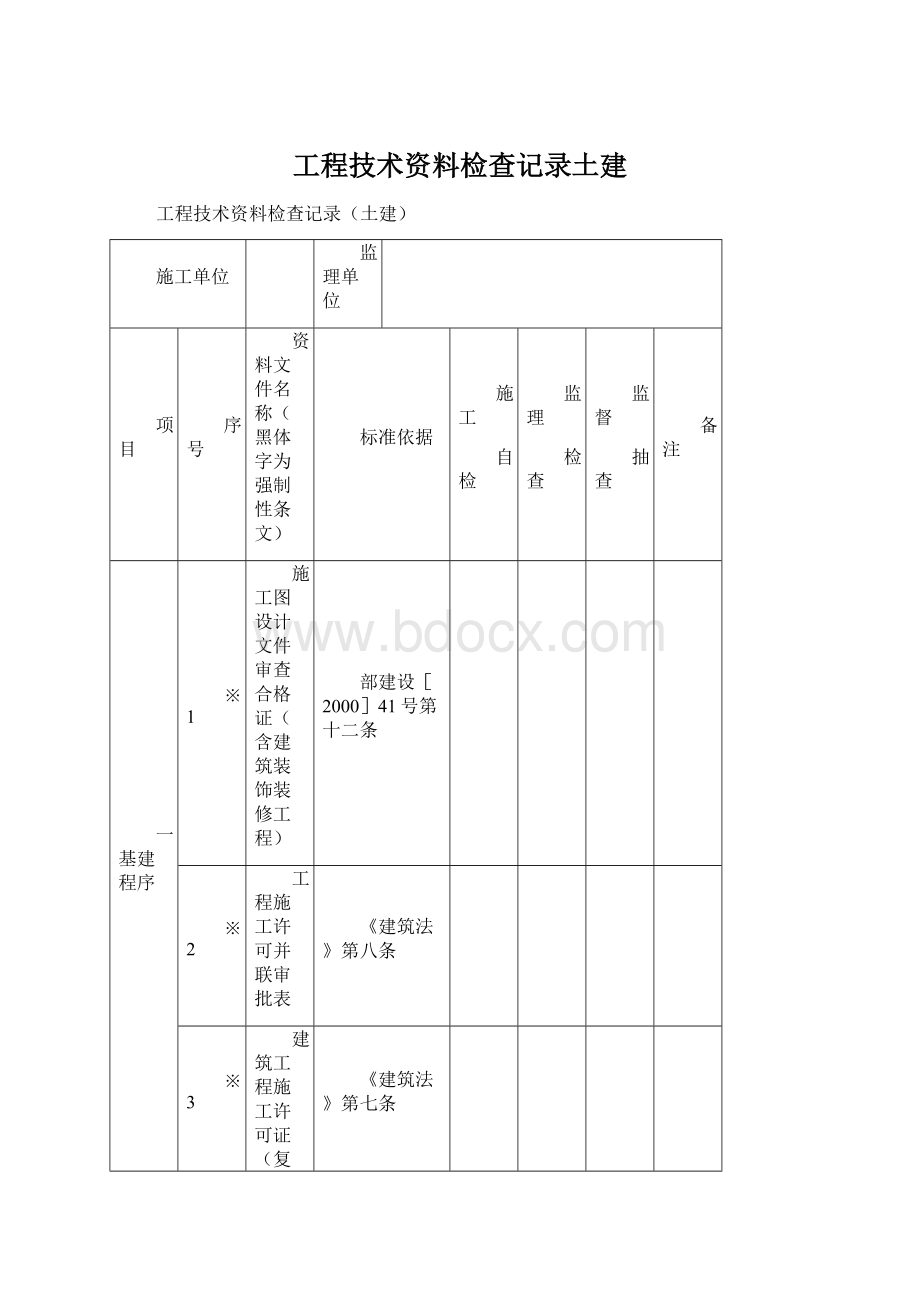 工程技术资料检查记录土建.docx_第1页